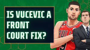 A custom image showing Nikola Vucevic and Brad Stevens as anime characters